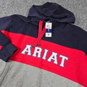 Ariat Rabere Team Hood Sweatshirt Womens Medium Navy Red Colorblock NEW